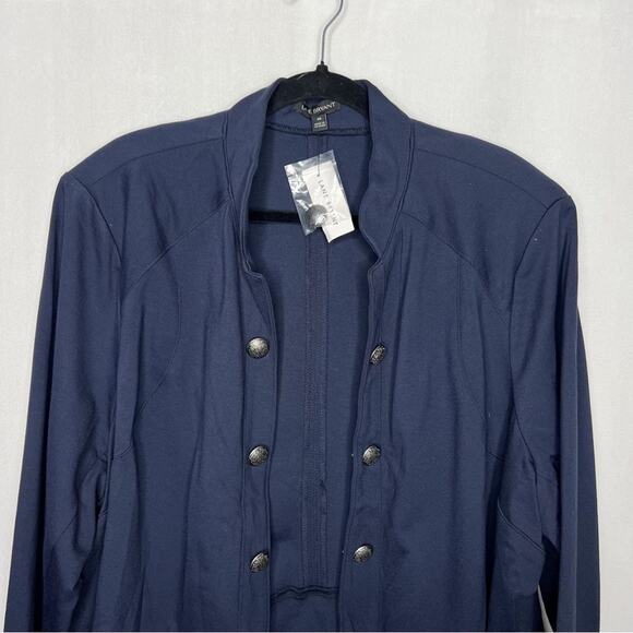 LANE BRYANT / navy blue military style open front blazer jacket / 28 - Picture 3 of 6
